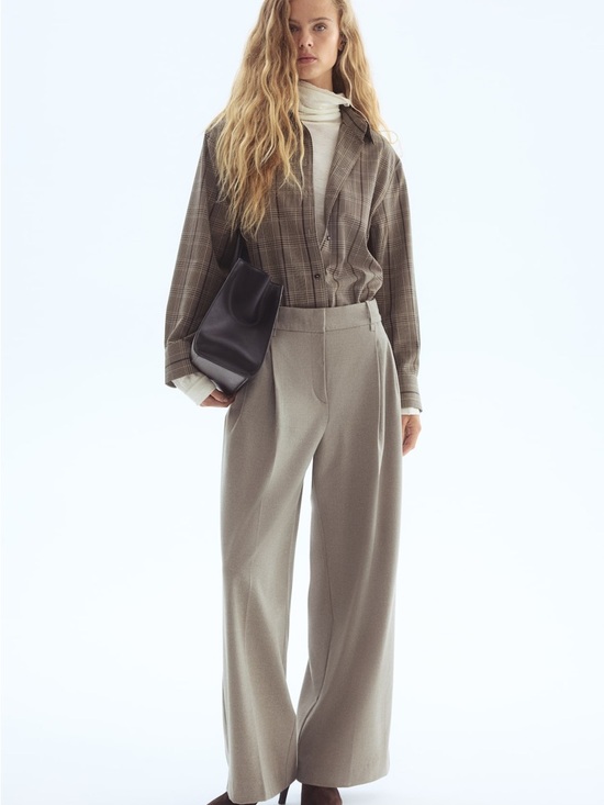 H&M Pants - H&M Classic Wide-Leg Trousers in Light Taupe - Women